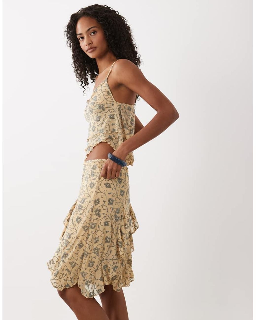 Motel Natural Luisa Winding Floral Floaty Midi Skirt