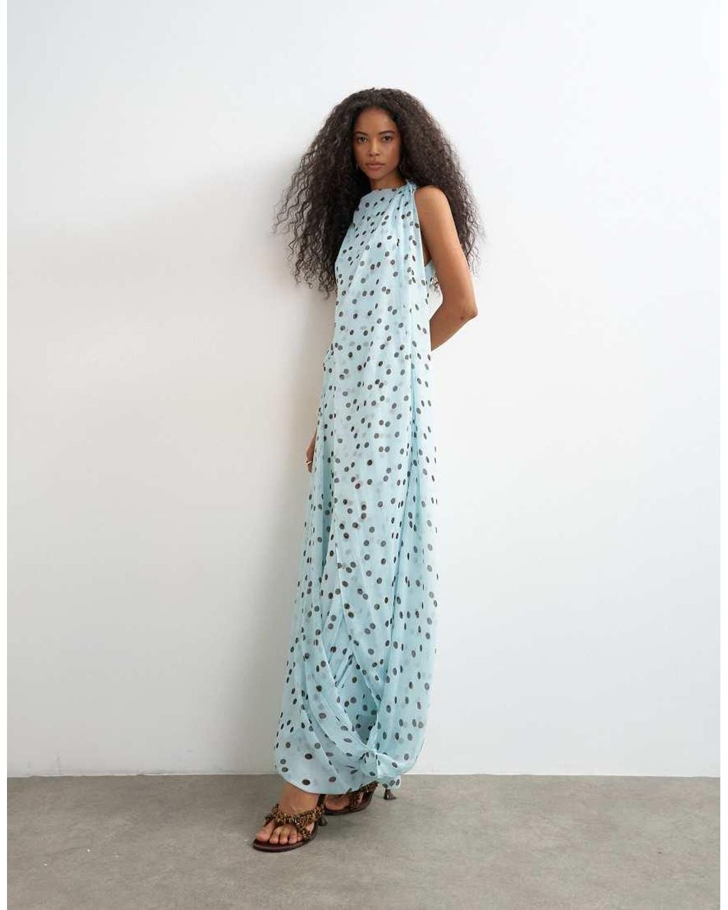 TOPSHOP Blue Draped Hem Chiffon Midi Occasion Dress