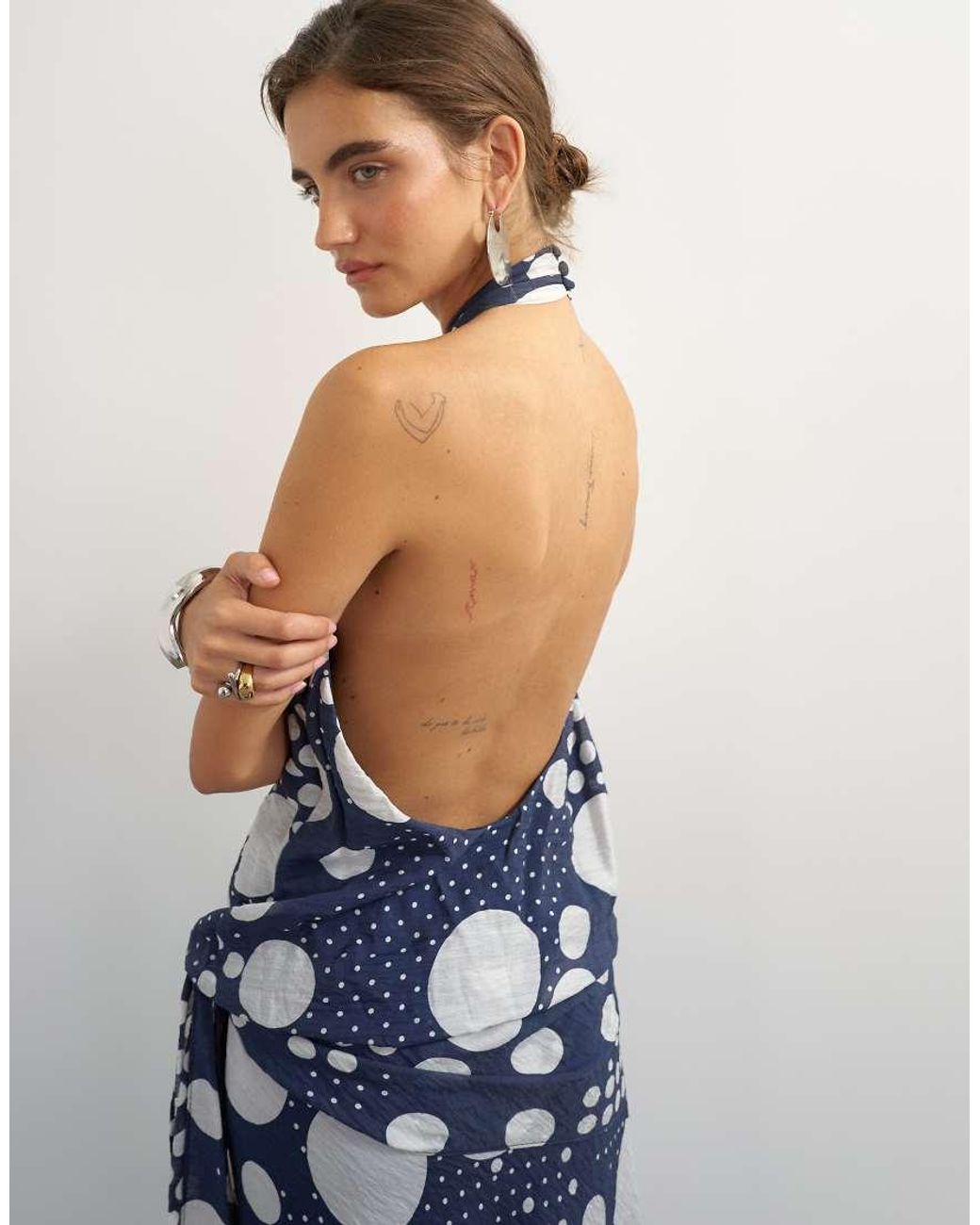 TOPSHOP Blue Halter Neck Dropped Waist Tie Detail Maxi Dress