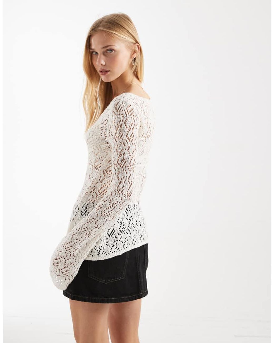 Hollister White Long Sleeve Boho Babydoll Top