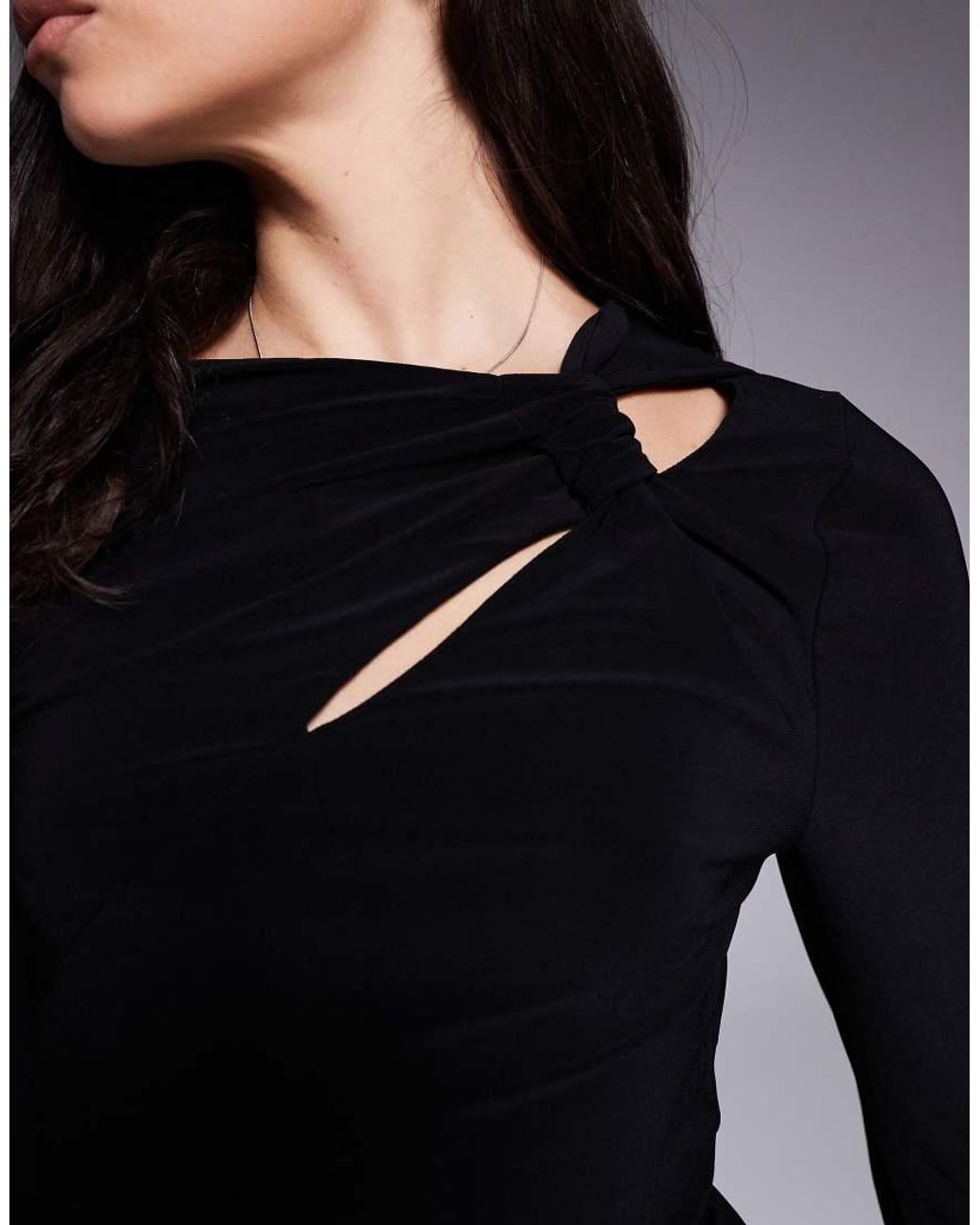 ASOS Blue Long Sleeve Top With Twist Cut Out Detail