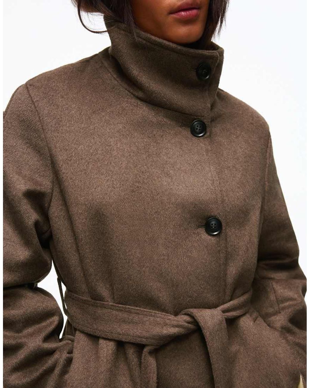Bershka White Long Funnel Neck Coat With Belt