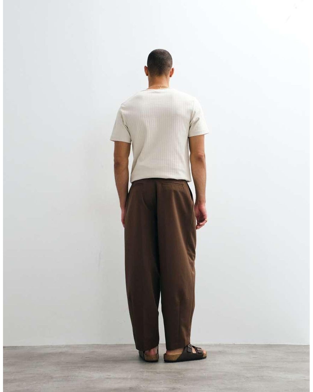 ASOS Brown Tailored Pleated Wide Barrel Leg Trousers for men