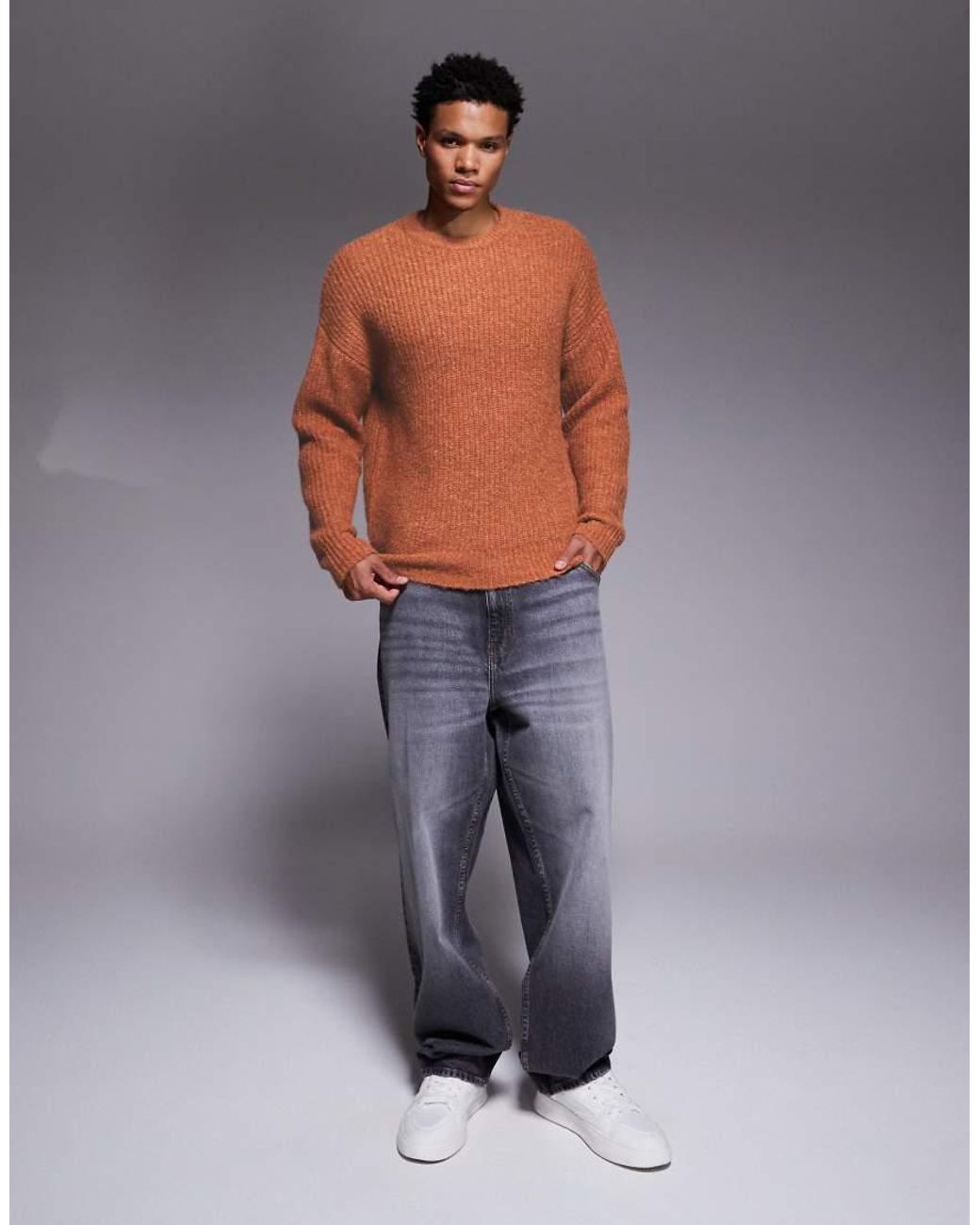 ASOS Gray Relaxed Knit Crew Neck Sweater for men