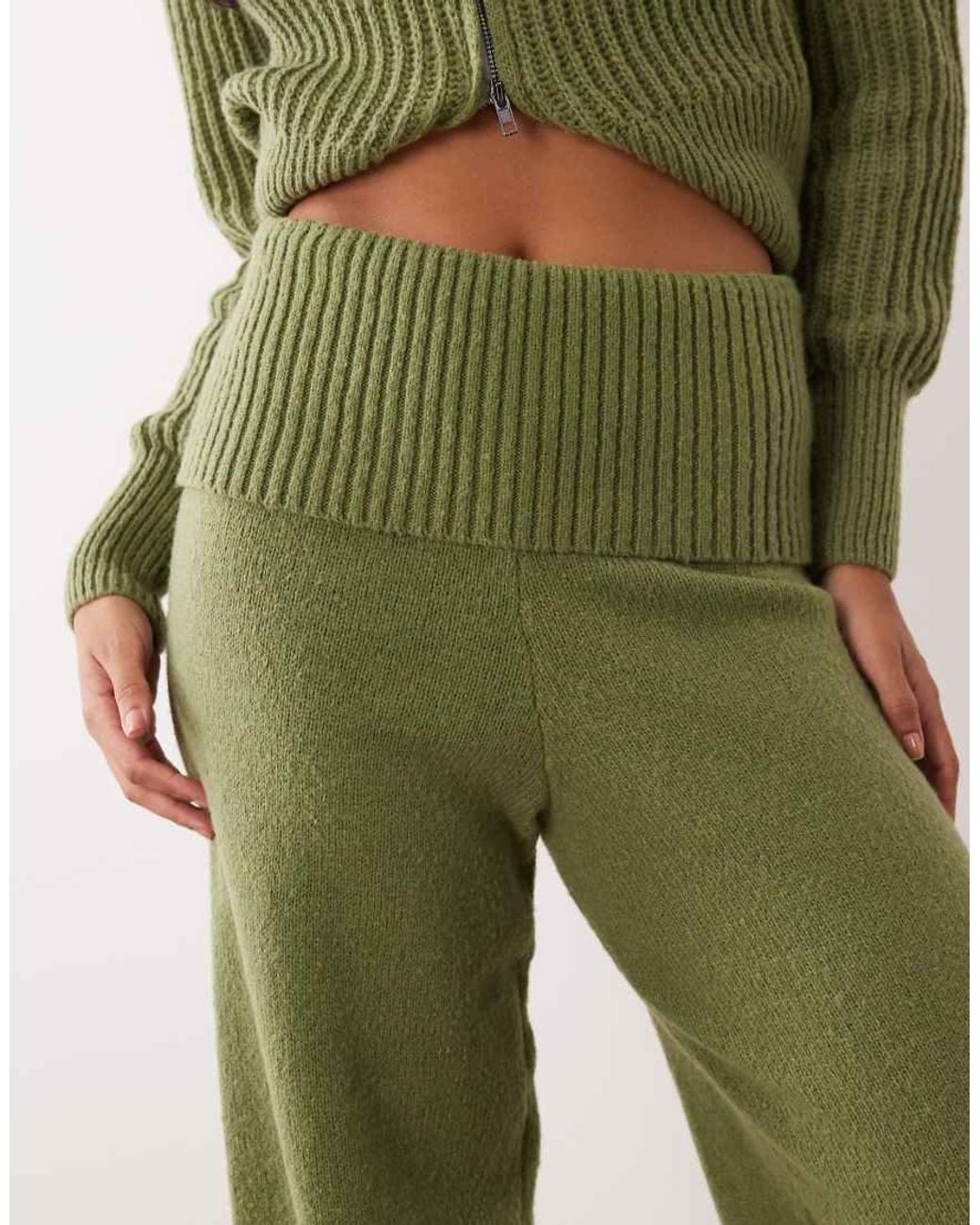 Aria Cove Green High Waisted Fine Knit Wide Leg Pants Co-ord