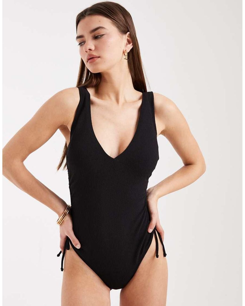 New Look Black Ruched Side Swimsuit