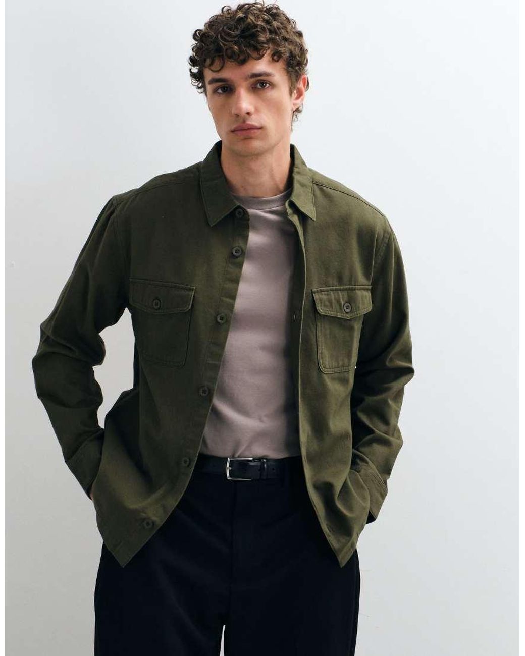 ASOS Green Cotton Twill Overshirt for men