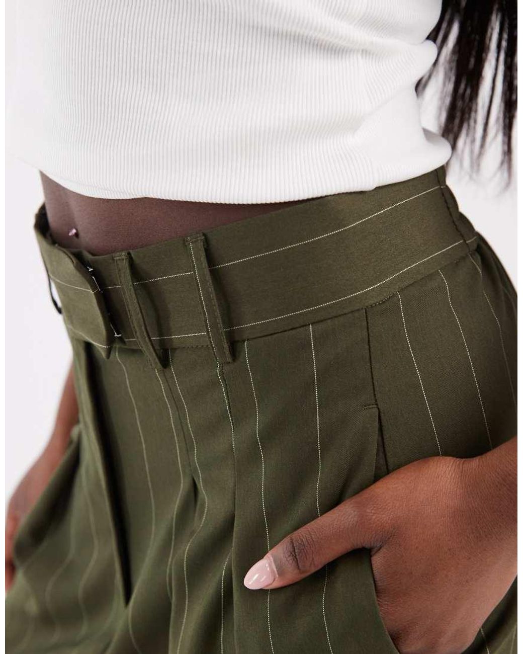 River Island Green Pinstripe Wide Leg Trousers
