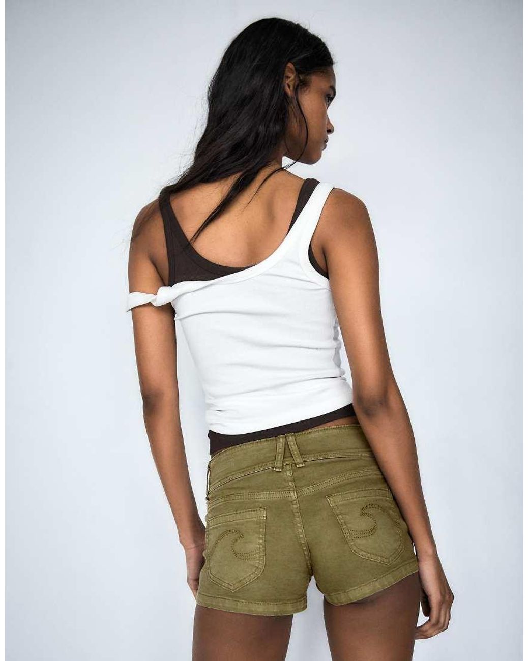 Bershka Green Denim Mini Shorts
