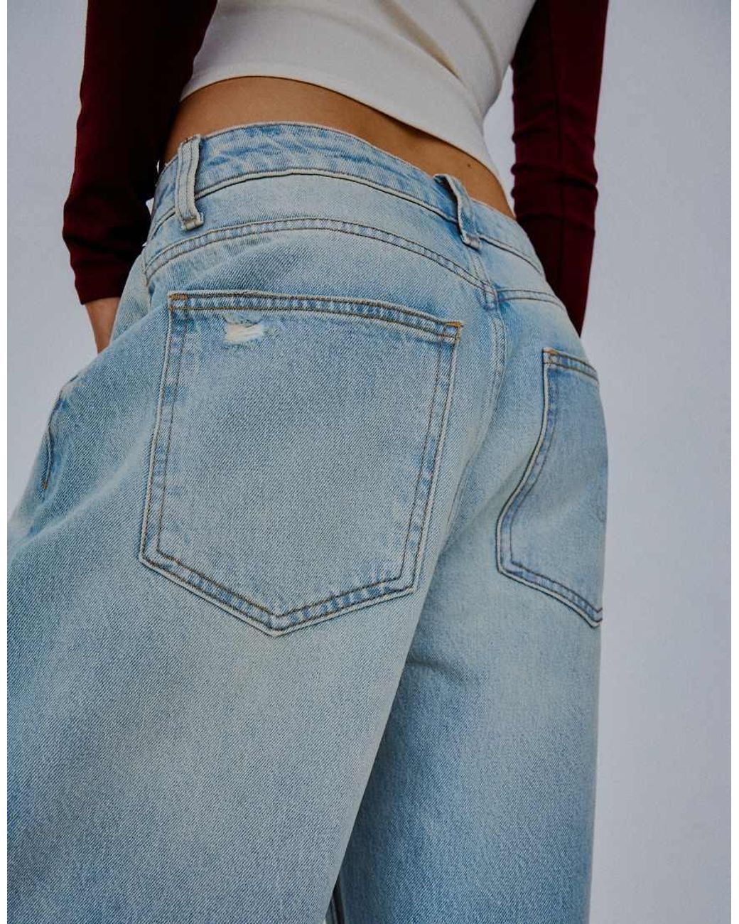 Bershka Blue Ripped Loose Fit Jeans