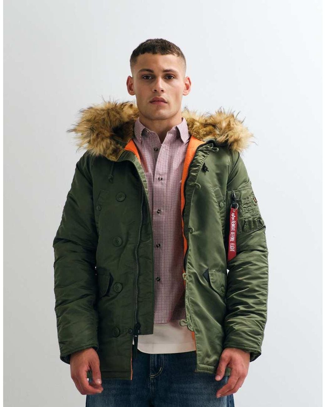 Alpha Industries Green Faux Fur Hooded Bomber Jacket for men
