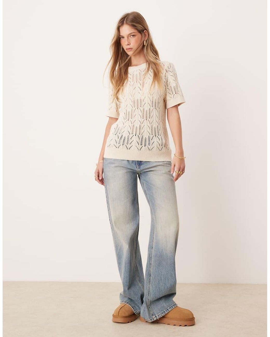 Vila Natural Short Sleeve Open Knitted T-shirt