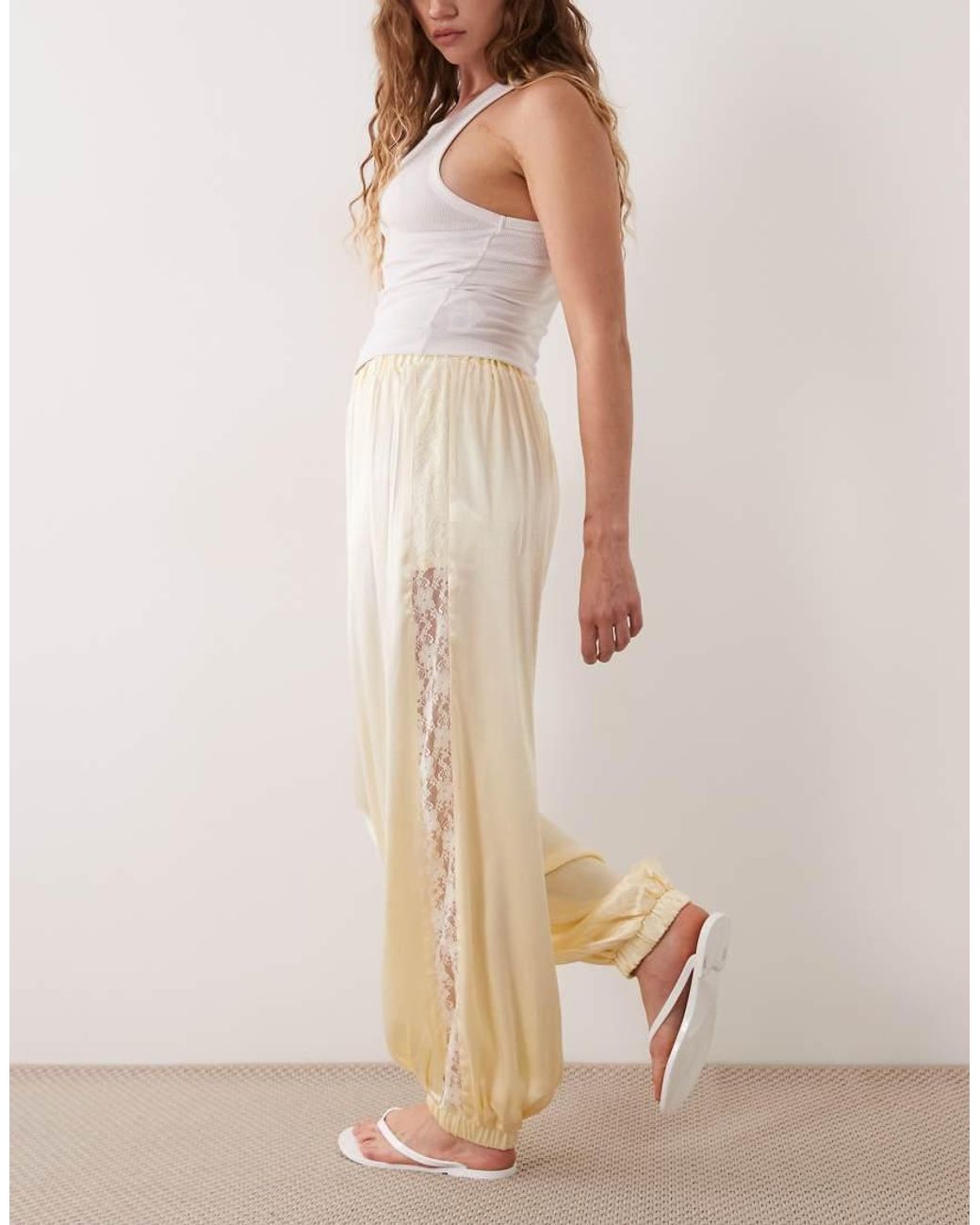 Miss Selfridge Natural Lace Detail Satin Balloon Pants