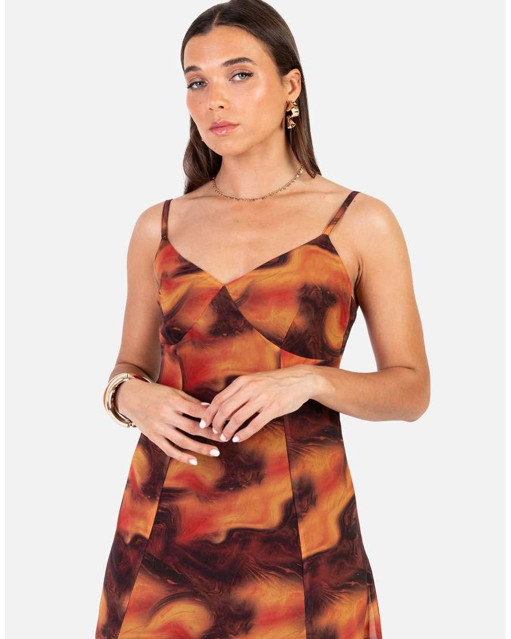 ANAYA Red Fire Marble Print Cami Shift Maxi Dress