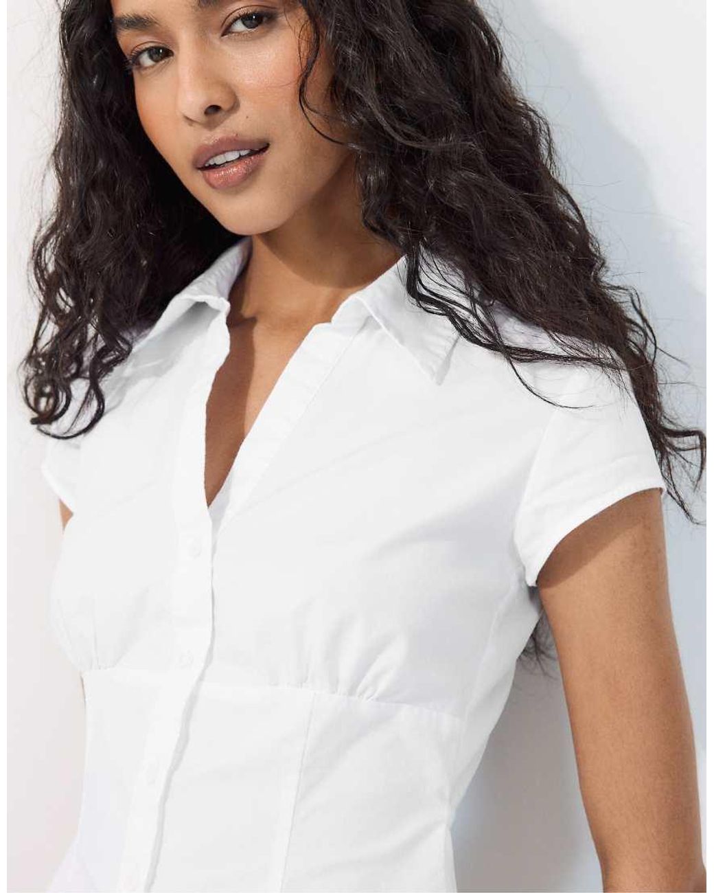 Stradivarius Blue Short Sleeve Shirt With Underbust Seam