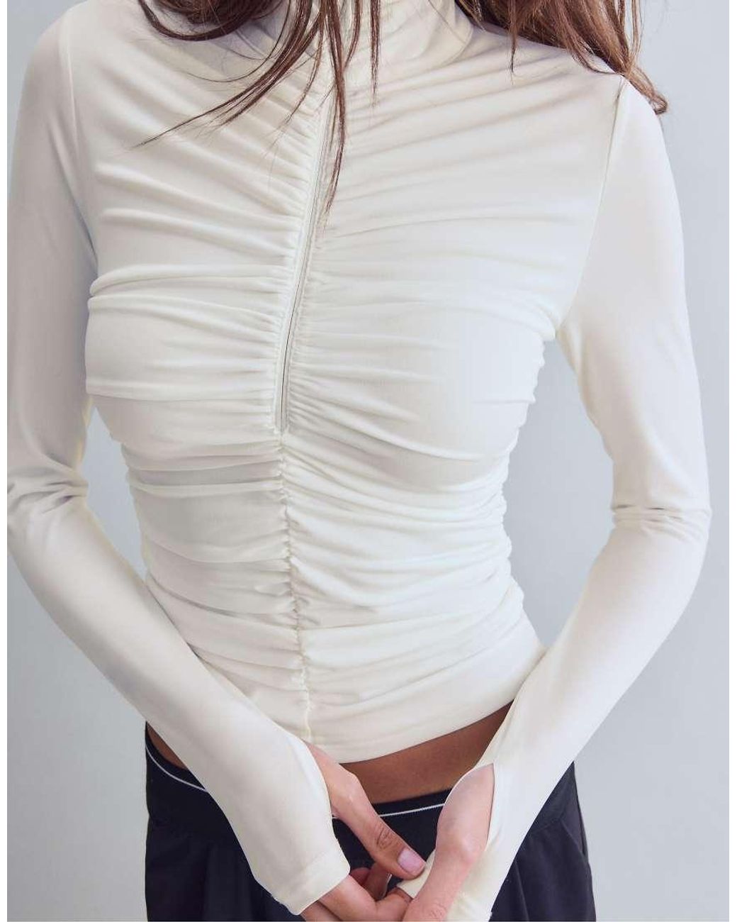 Stradivarius Blue Fitted Gathered Top With Zip