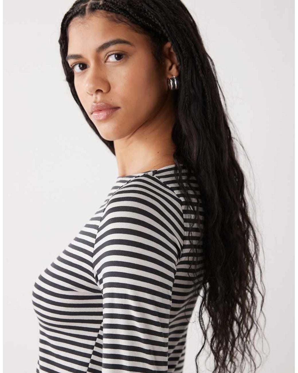 Weekday Gray Annie Soft Boat Neck Long Sleeve Top