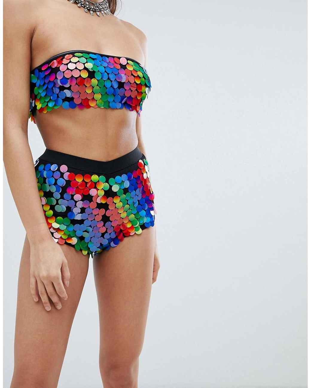 Jaded London Festival Hot Pants In Rainbow Sequins Two-piece in Blue | Lyst  Australia