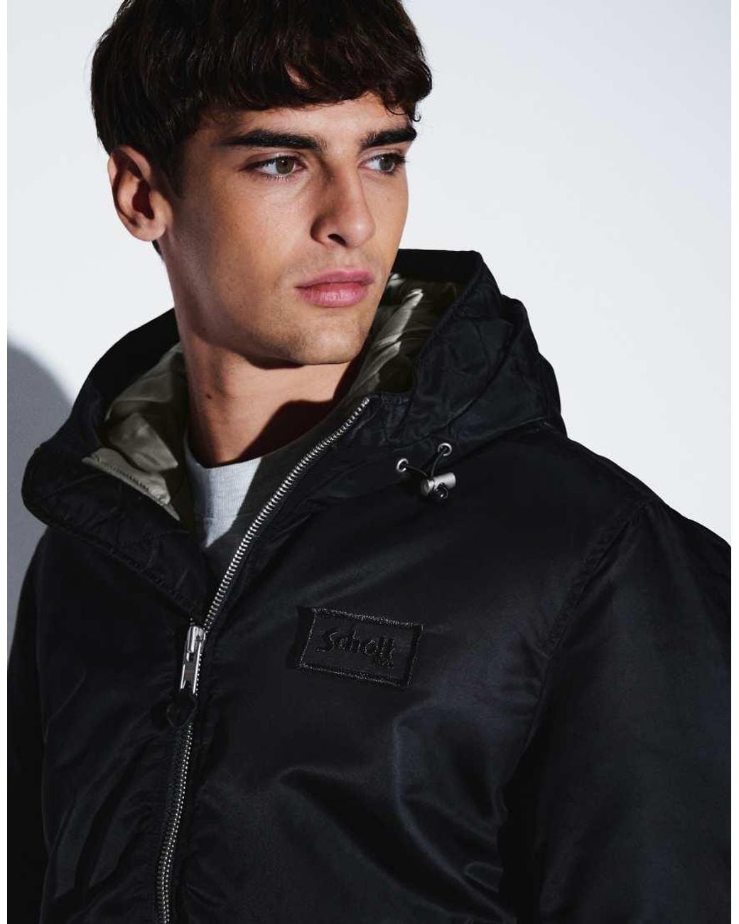 Schott Nyc Black Ma1 Boxy Fit Hooded Padded Bomber Jacket for men