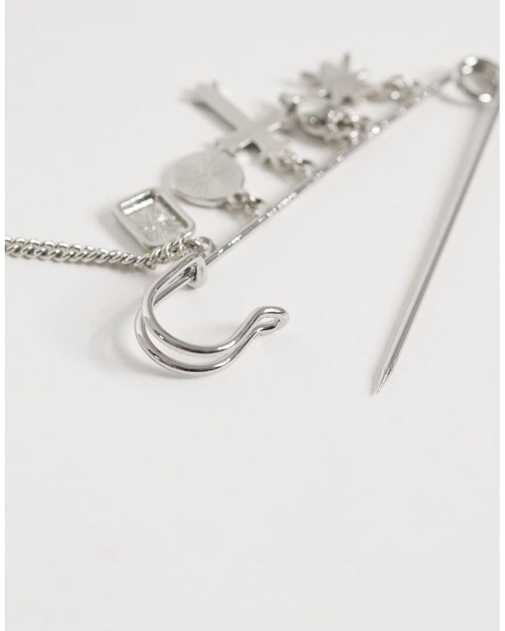 ASOS White Charm And Chain Safety Pin Brooch for men