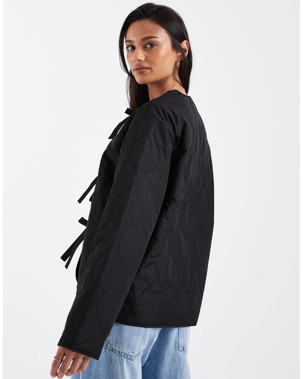 ONLY Black Lightweight Tie Front Quilted Jacket