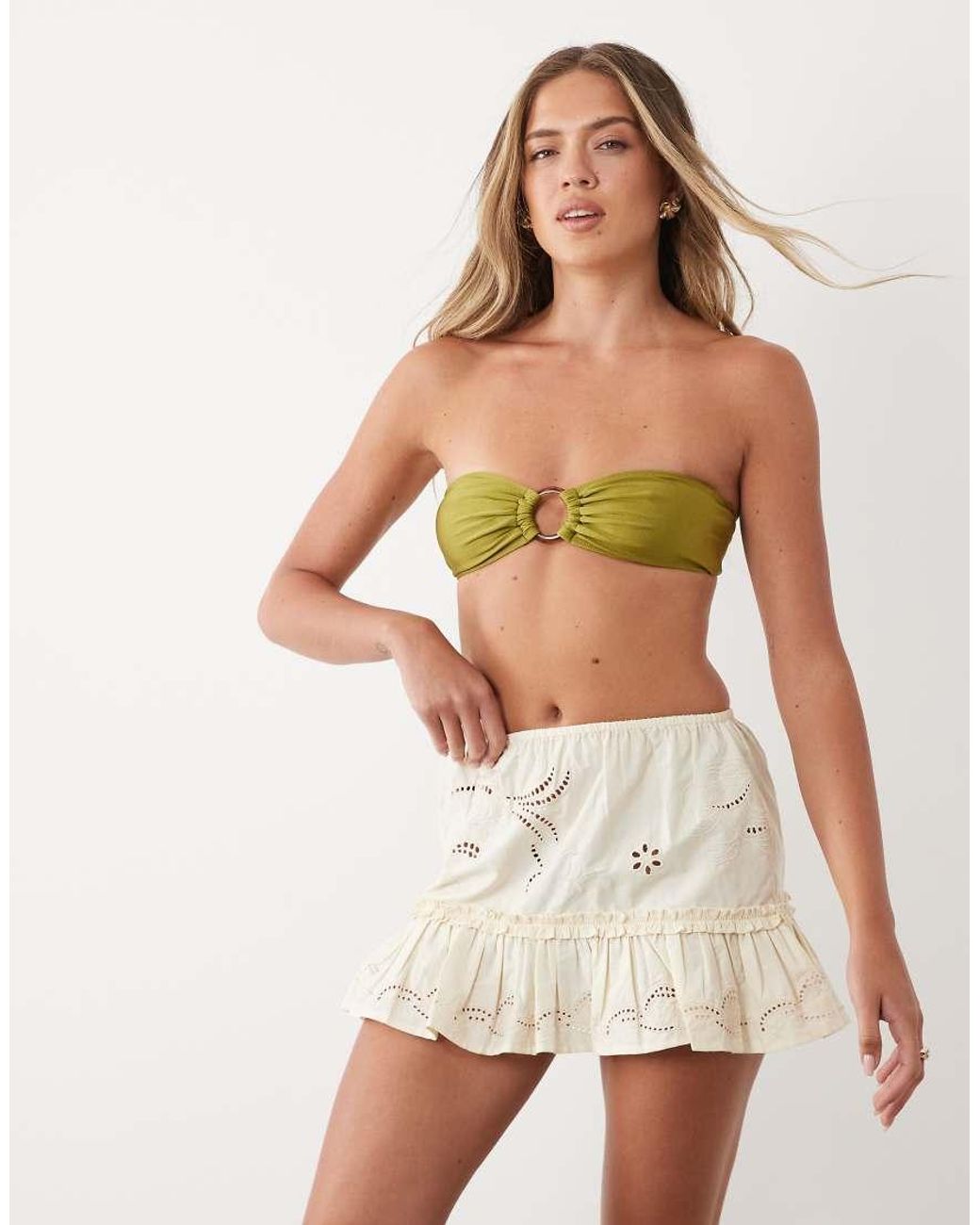 Miss Selfridge Natural Beach Cutwork Ruffle Mini Skirt