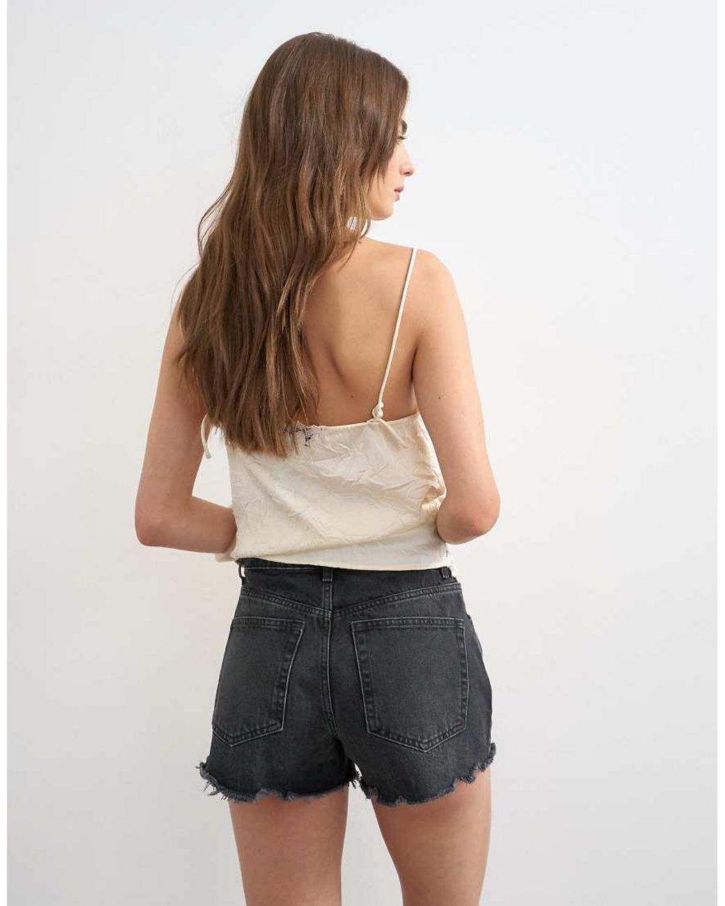 TOPSHOP White Denim A-line Short With Rip