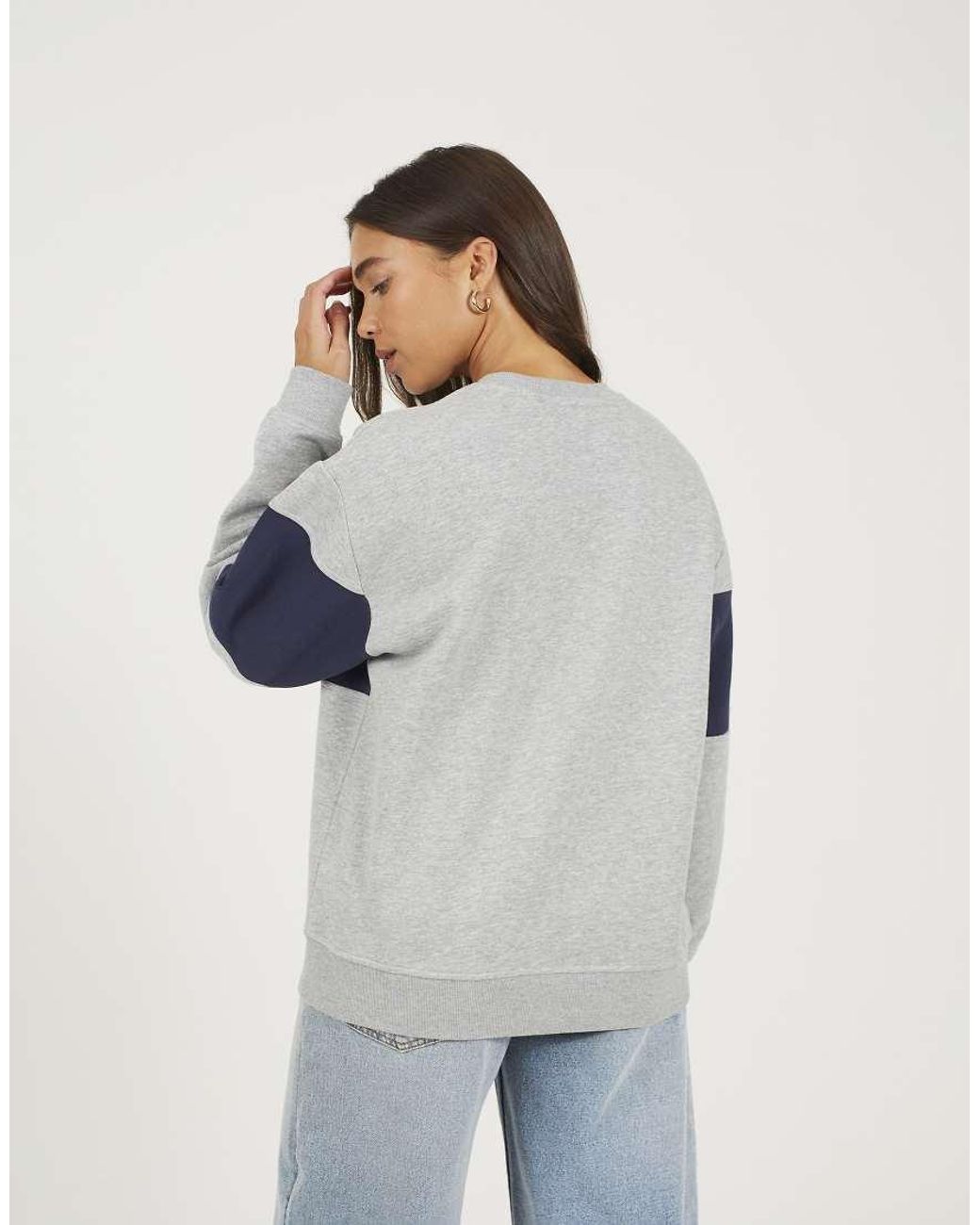 Brave Soul Blue Contrast Stripe Panel Crew Neck Sweatshirt