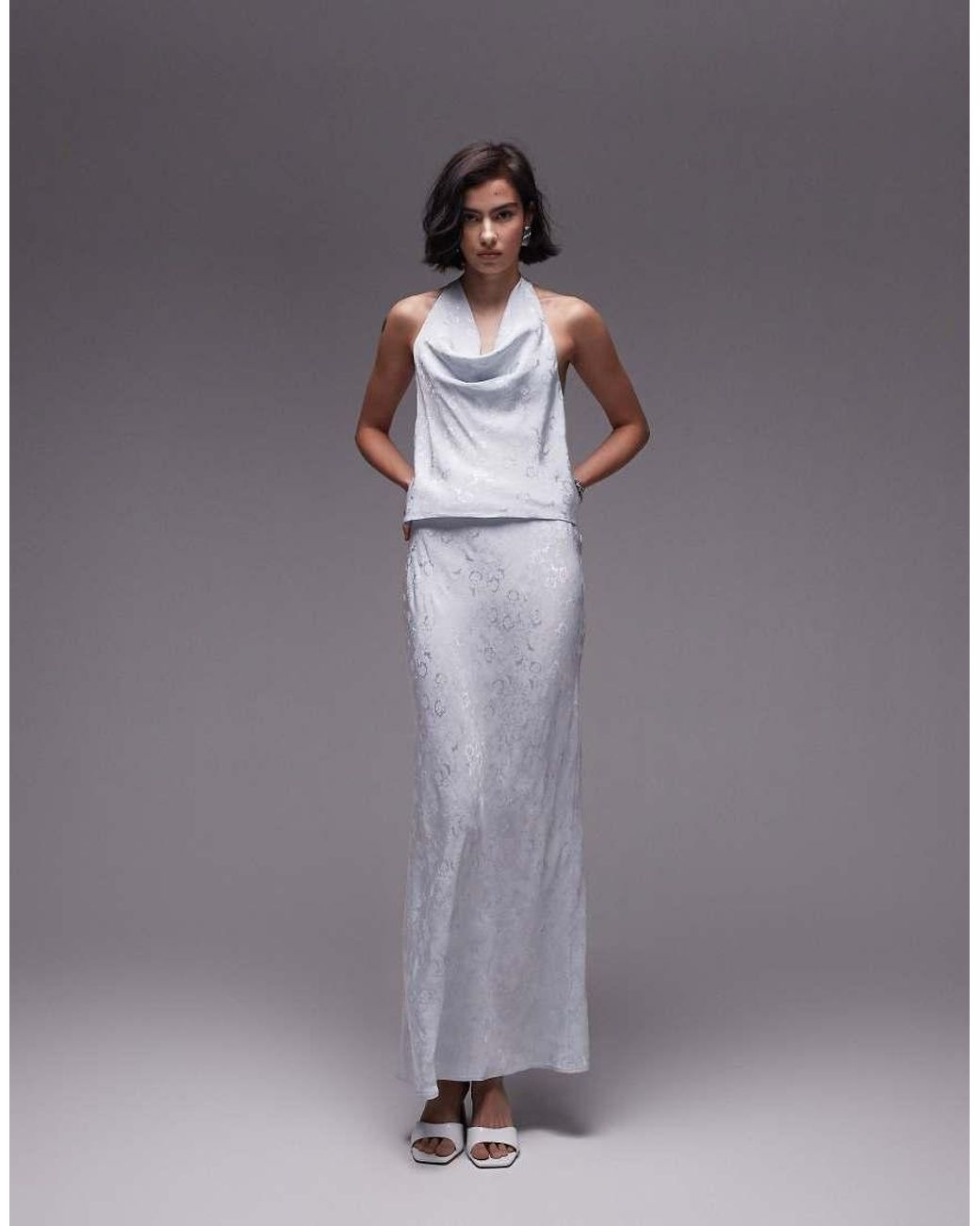 Top Con Cuello Halter De Jacquard De (Parte De Un Conjunto) TOPSHOP de color Blue