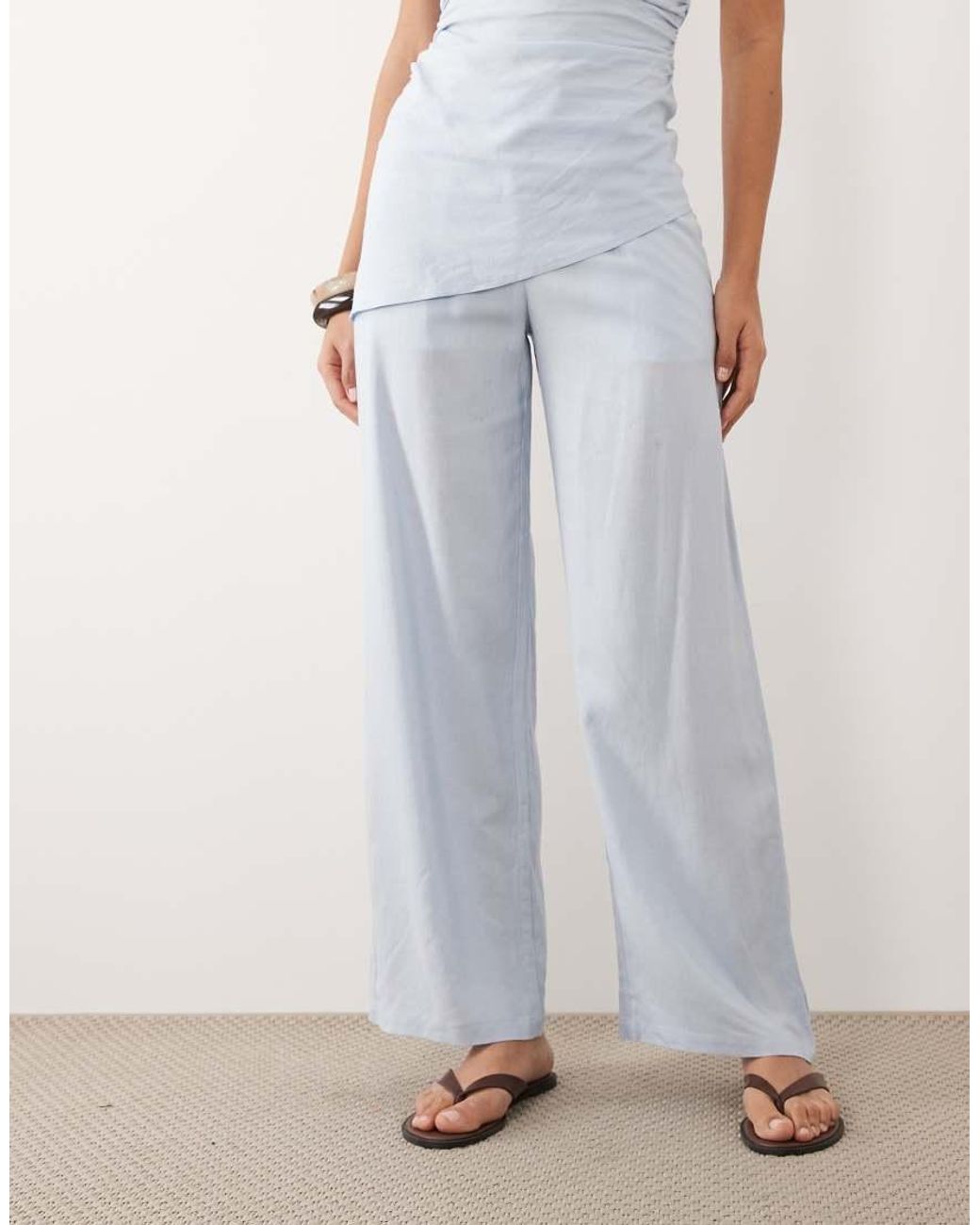 Kaiia White Exclusive Linen Blend Wide Leg Pants