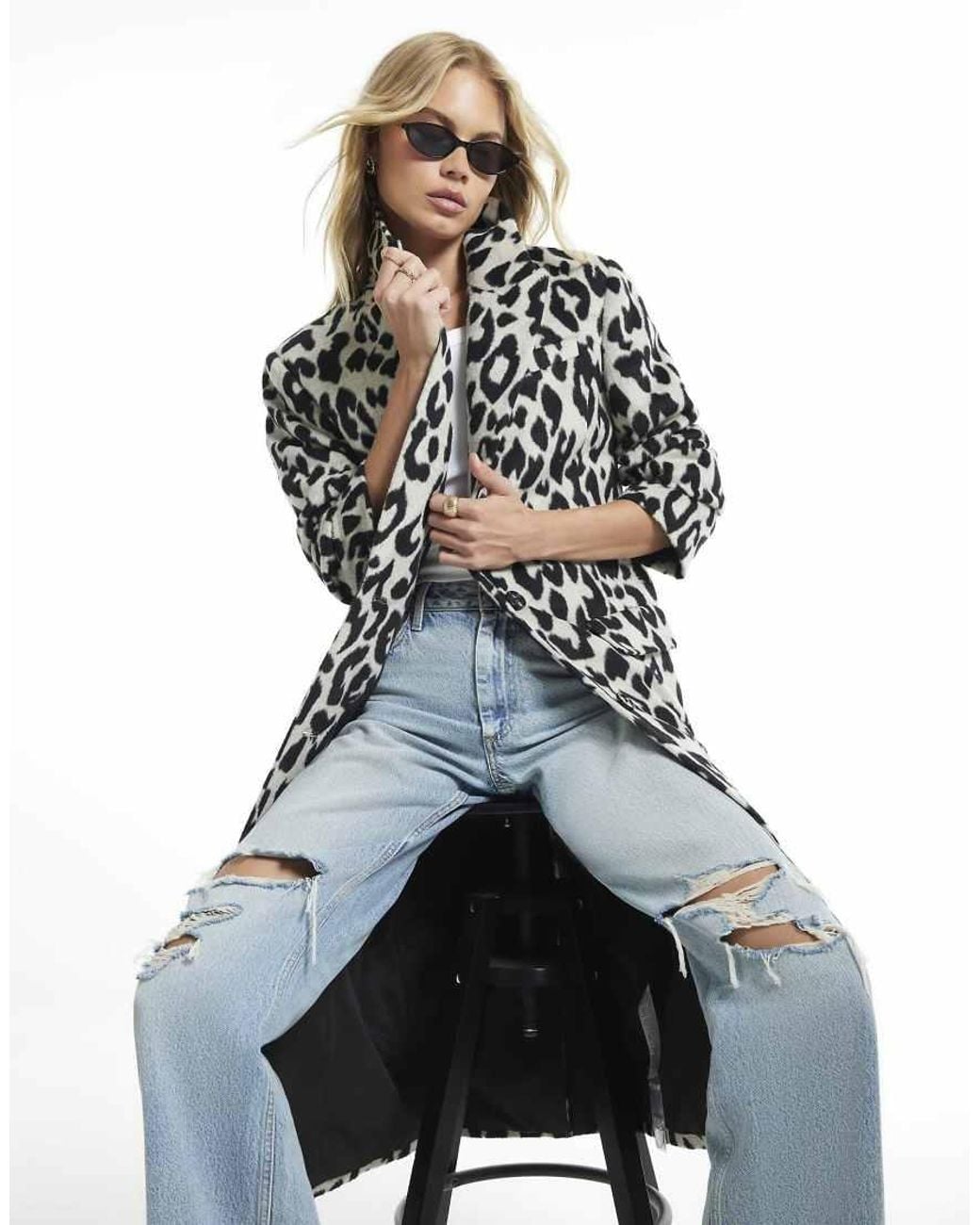 River Island White Leopard Duster Coat