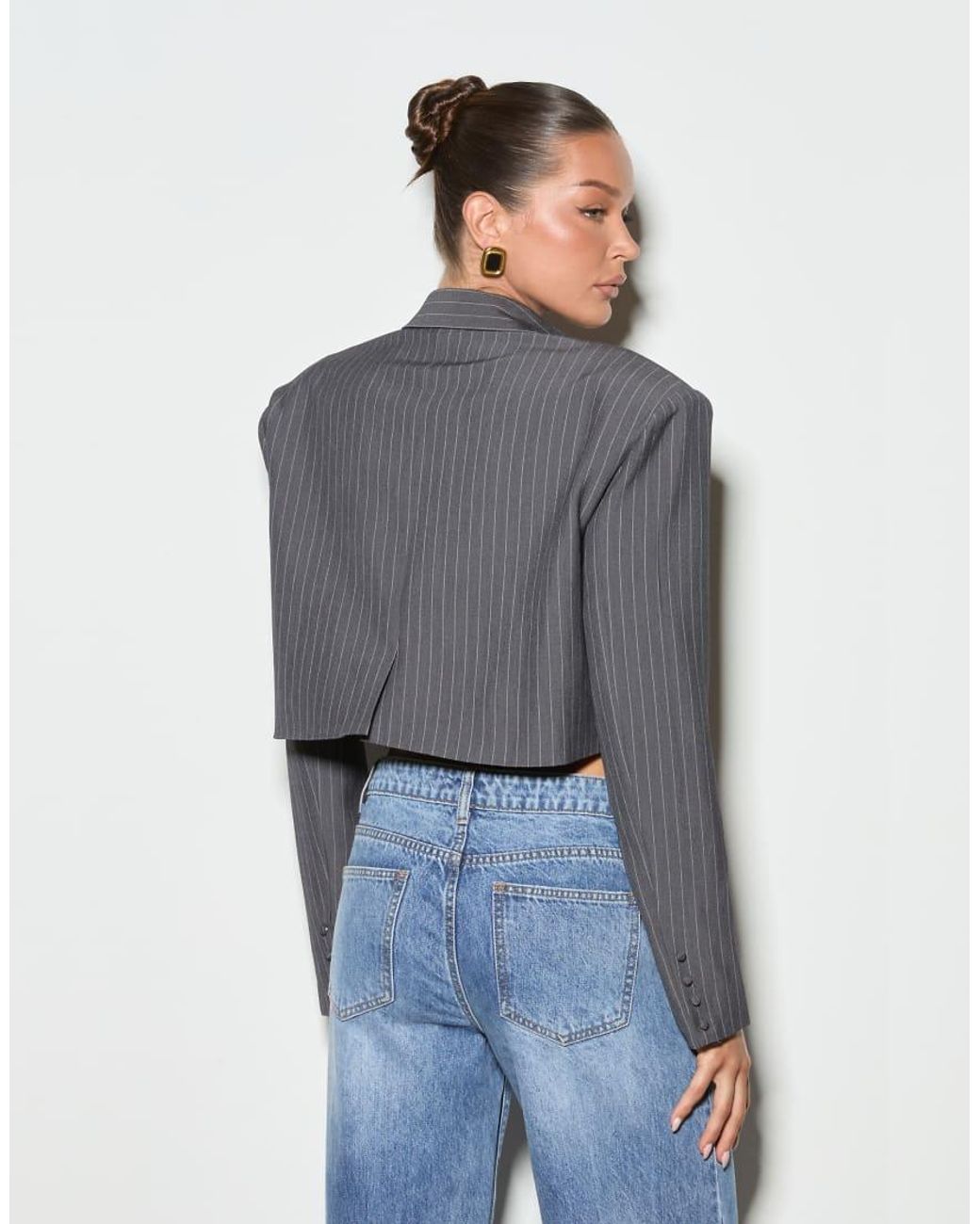 Noughts & Kisses Gray Velora Pinstripe Cropped Shirt