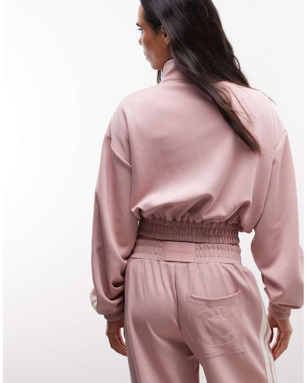 CERNUCCI Pink Funnel Neck Cropped Double-zip Jacket With Sleeve Taping