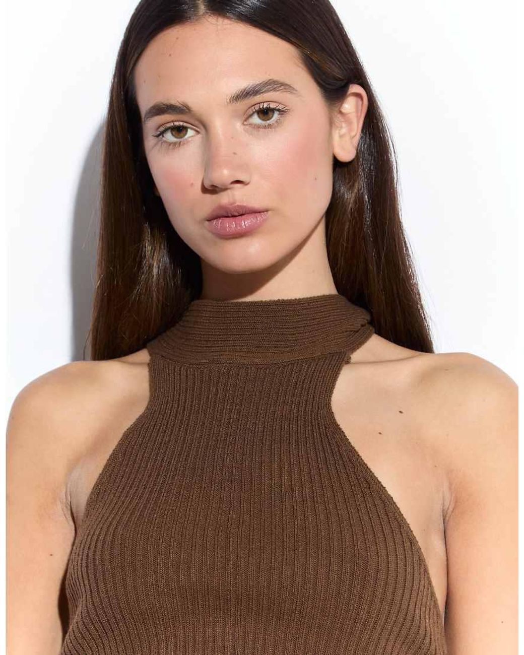 NARRATED White Halter Neck Knit Bodysuit