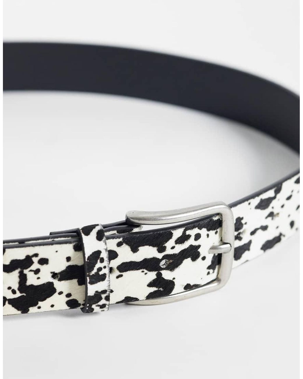 ASOS White Cow Print Cowhide Hair Belt With Silver Buckle for men