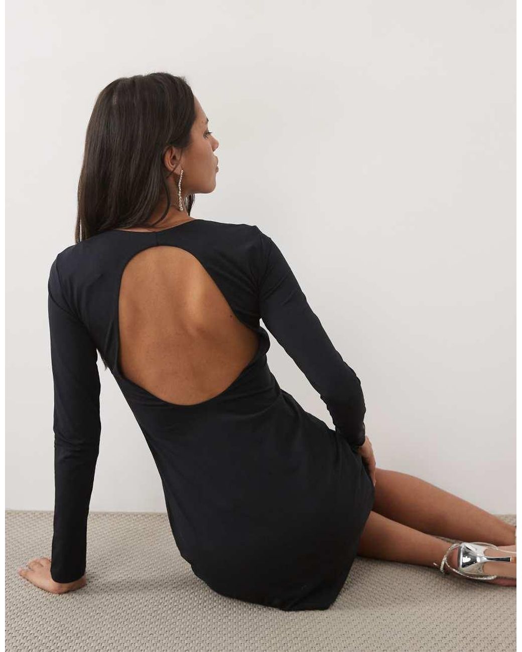 Abercrombie & Fitch Black Long Sleeve Low Cowl Back Mini Dress