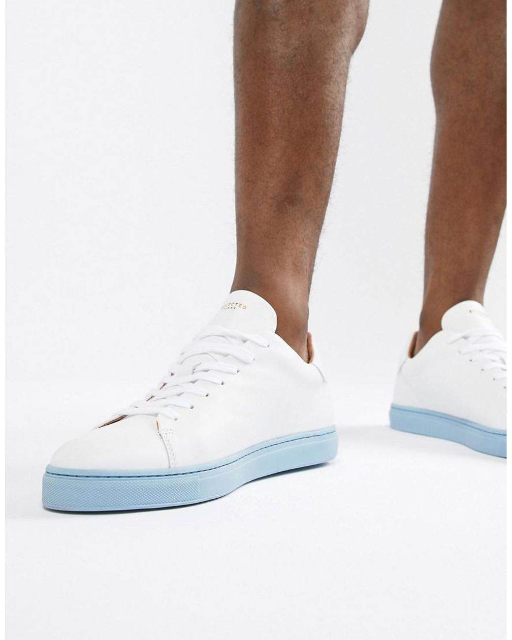 SELECTED Premium Sneaker With Contrast Blue Sole in White for Men | Lyst