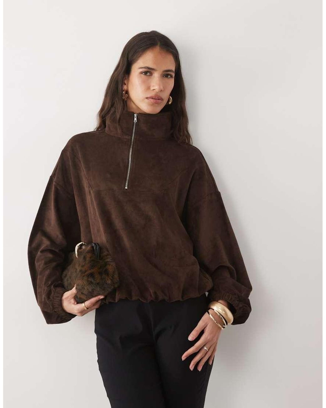 ASOS Brown Co-ord Suedette Half Zip Jacket