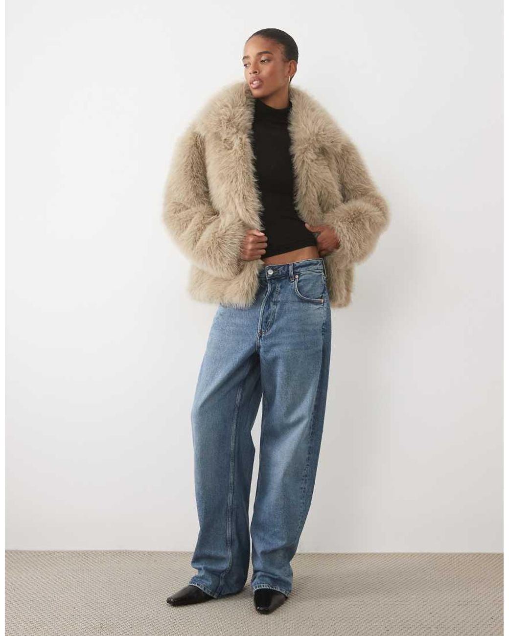 ASOS Natural Asos Design Tall Short Collared Faux Fur Jacket