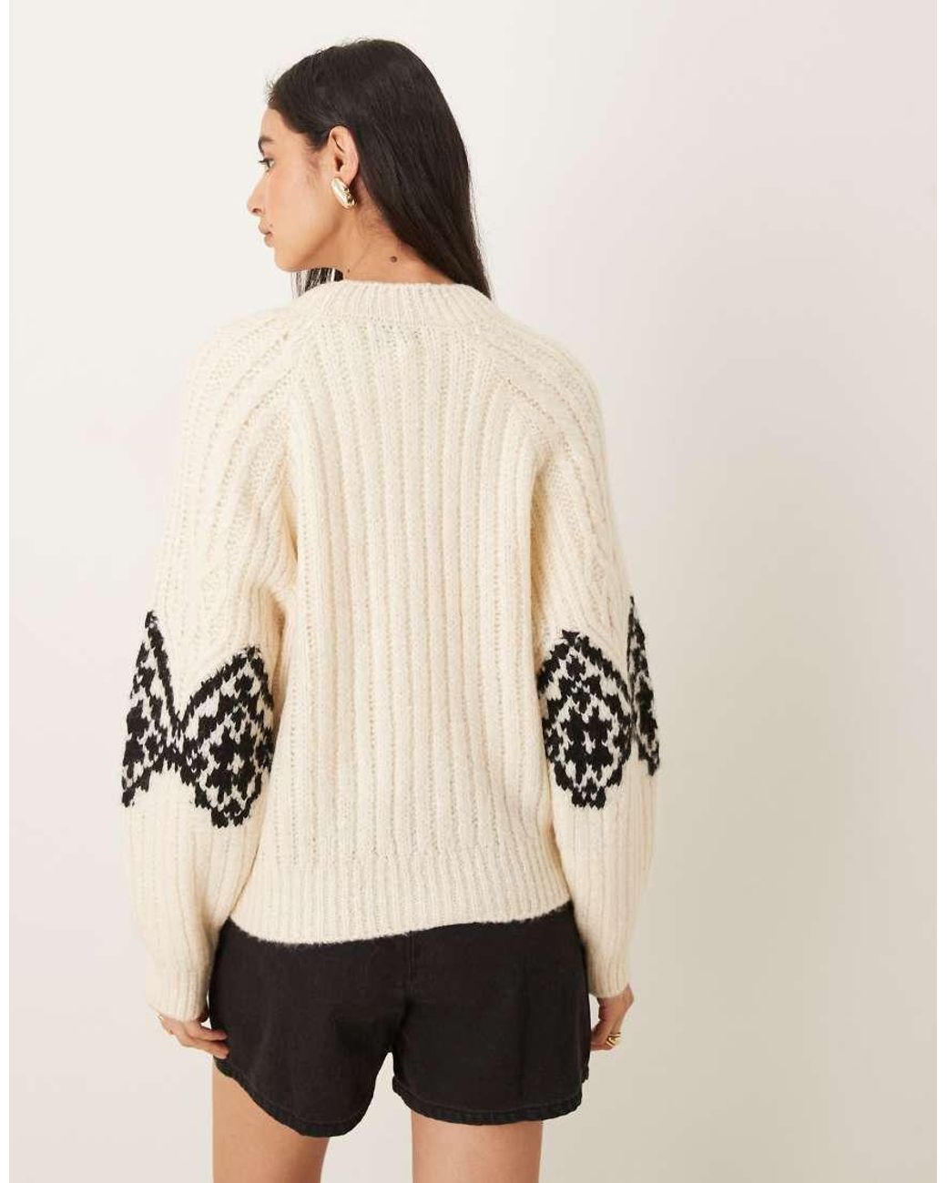 Jdy Natural Chunky Knitted Jumper With Argyle T