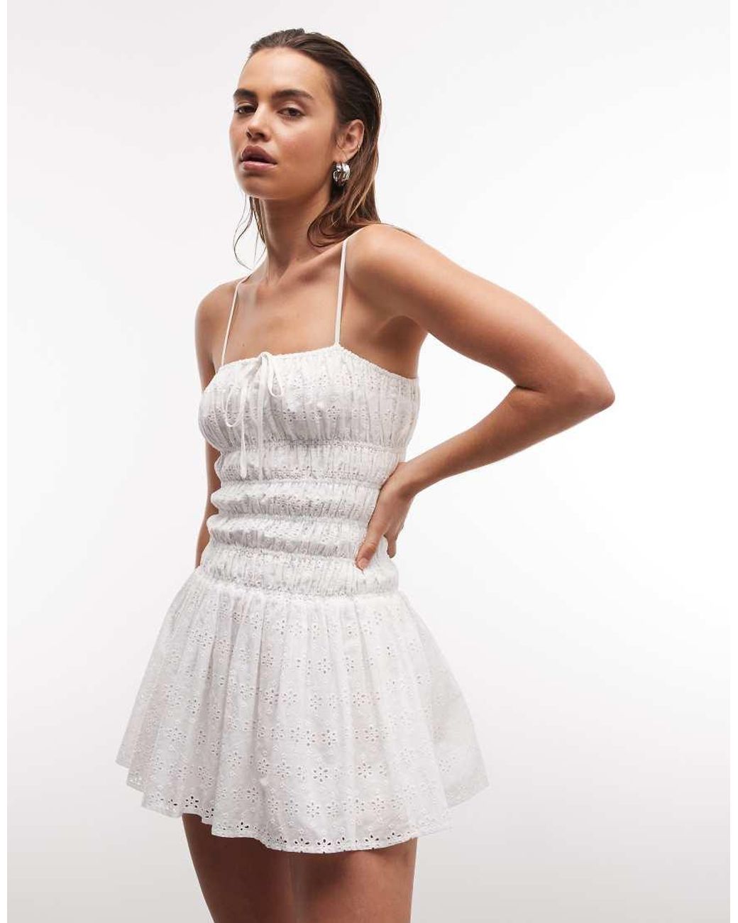 Aria Cove White Shirred Tie Front Detail Mini Dress