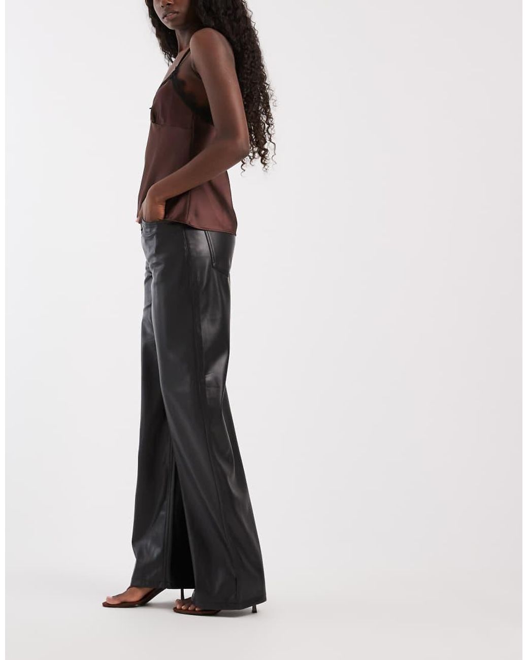 ONLY Black Faux Leather Wide Leg Pants