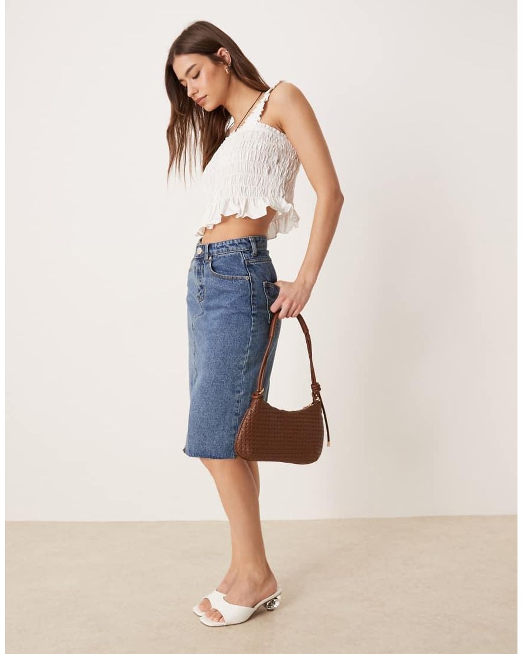 Glamorous Blue Denim Midi Skirt
