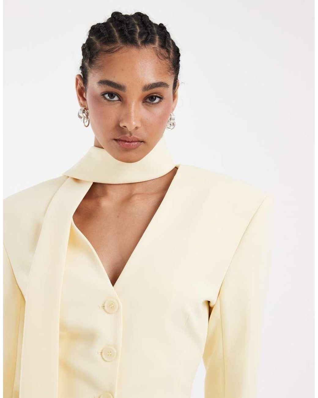 ASOS Natural Cinched Blazer With Scarf Detail
