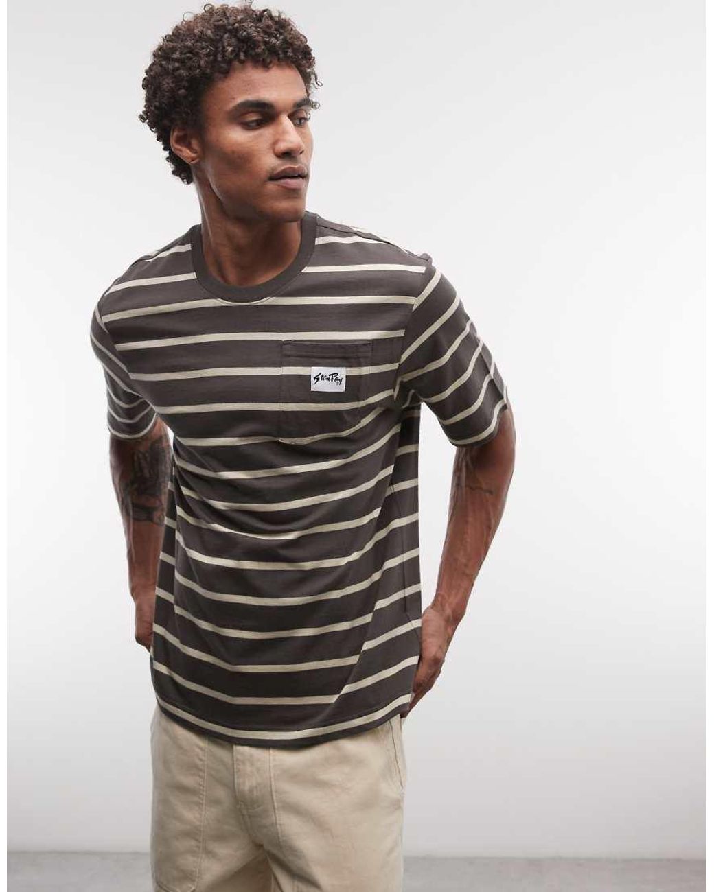 Stan Ray Brown Stripe Short Sleeve Pocket T-shirt for men
