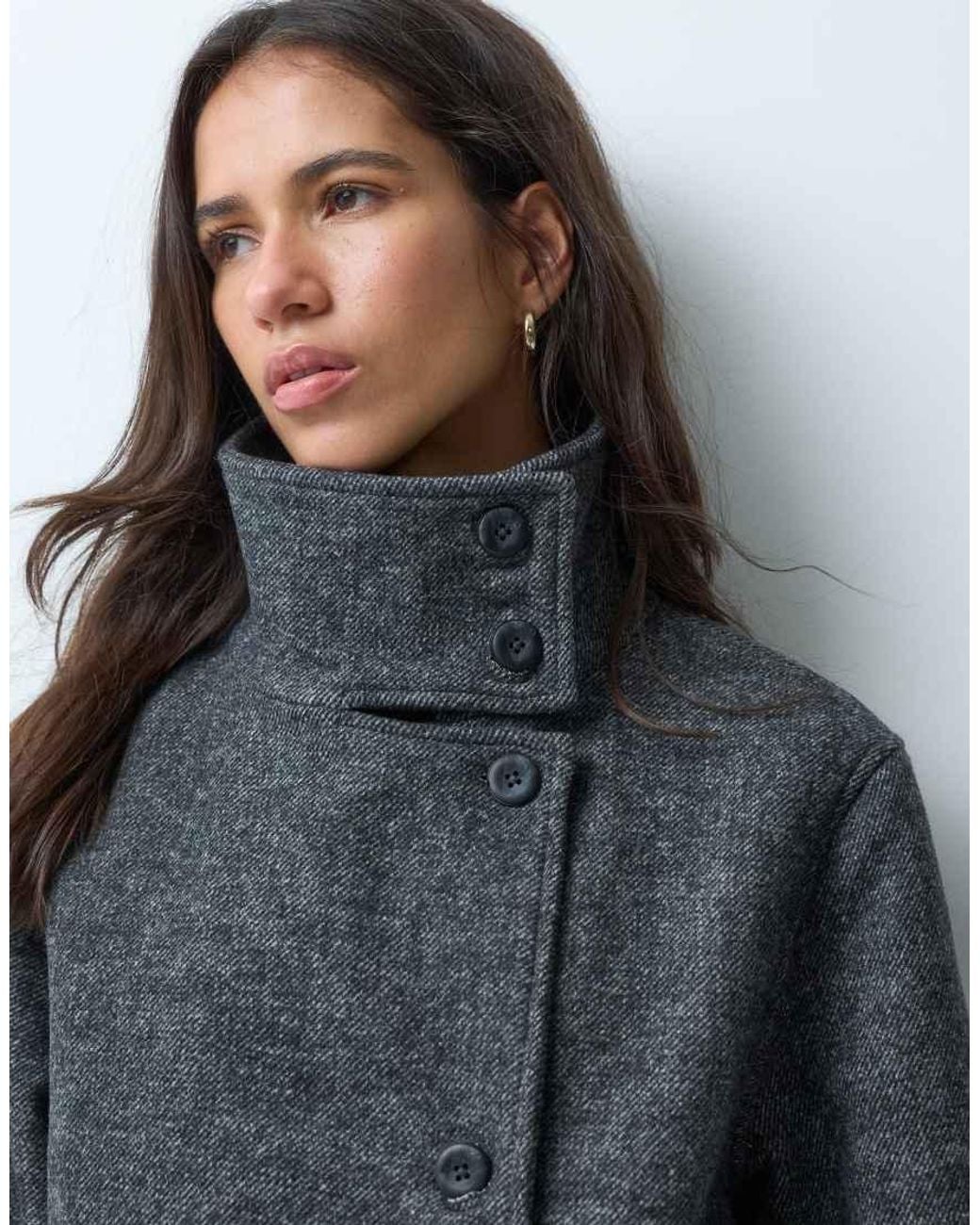 Object Blue Funnel Neck Short Wool-blend Coat