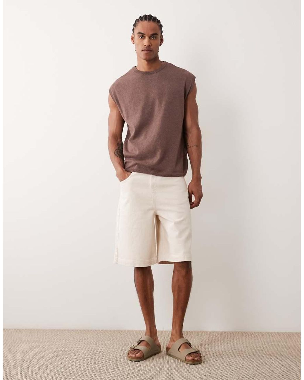 ASOS Brown Oversized Knitted Crew Neck Vest for men