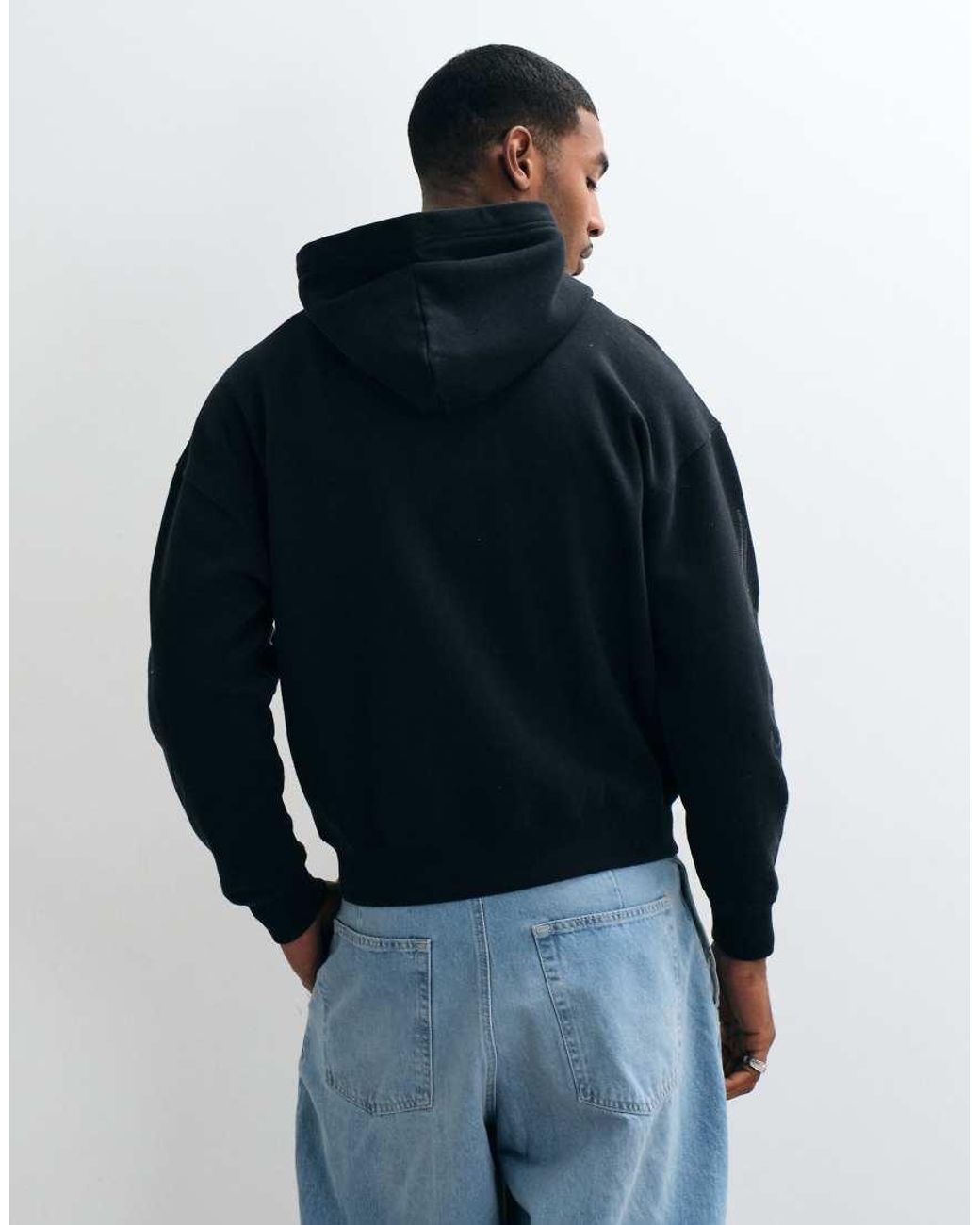 Hollister Blue Boxy Fit Hoodie With Sleeve Detail for men