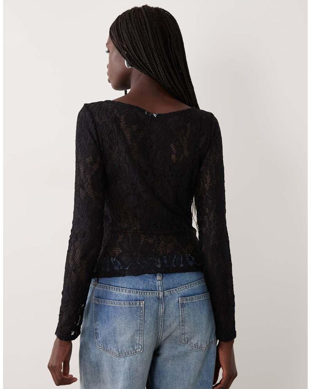 Pieces Black Mandarin-style Fastened Longline Lace Top