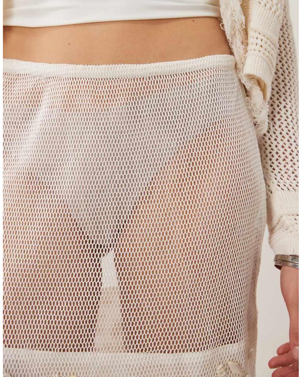 ASOS White Sheer Crochet Mini Skirt With Faux Shell Trim